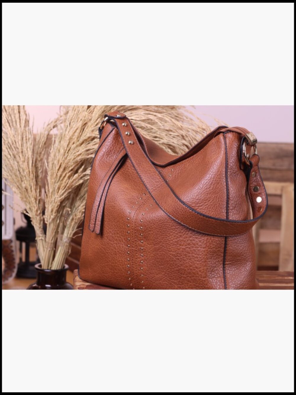 Vegan PU Leather Hobo Crossbody Bag with Zipper Closure and Detachable Strap - Picture 7 of 7